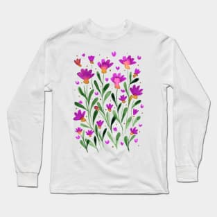 Forget me not flowers - viva magenta and green Long Sleeve T-Shirt